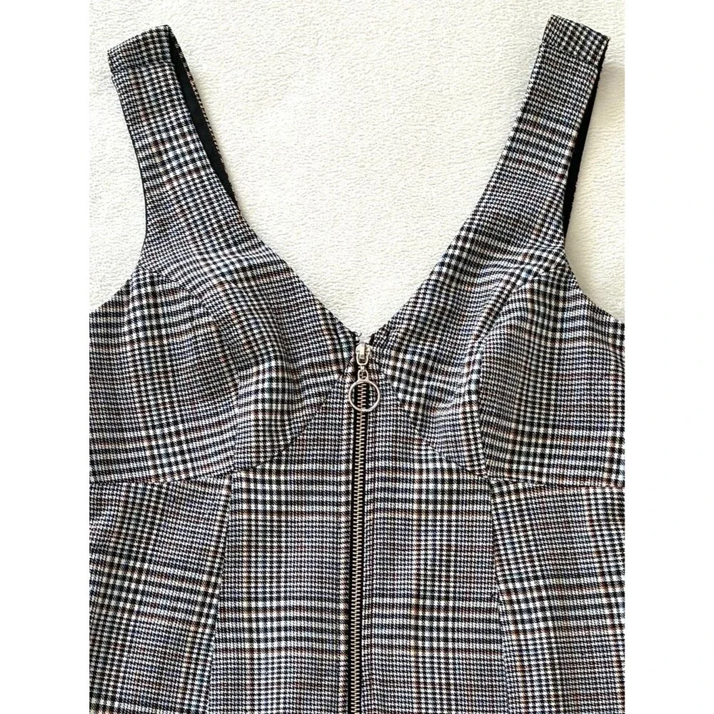 Moon Orchid Plaid Mini Dress XS Sleeveless Zip Front Bodycon Preppy Y2K NWT